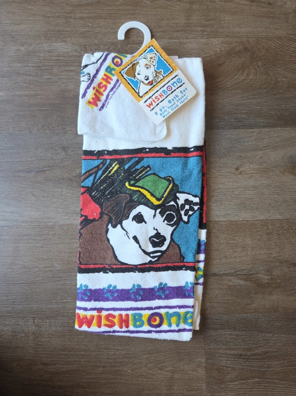 NWT Vintage 1997 Wishbone Dog Cartoon TV Show 2 Piece Bath Set Towel & Washcloth